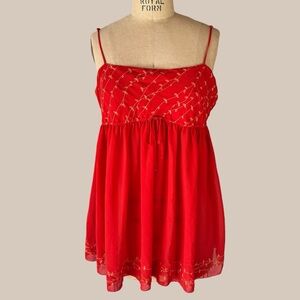 Vintage Y2K Victorias Secret Red Gold Embroidered Slip